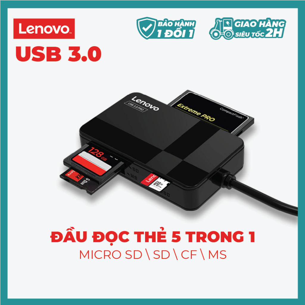 Đầu Đọc Thẻ Nhớ Đa Năng Lenovo D302 USB 3.0 Cho Máy Ảnh, Laptop...