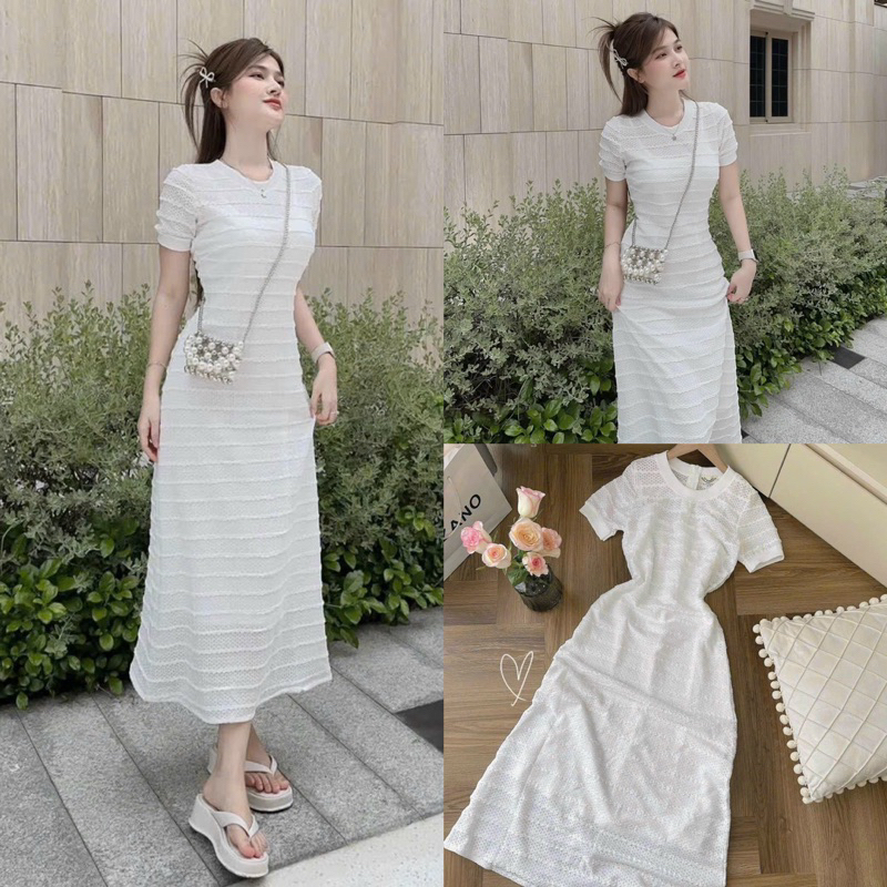 ĐẦM MIDI SUÔNG TẦNG REN TRẮNG