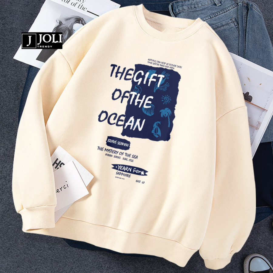 Áo Sweater The Gift Of The Ocean Nam Nữ By JOLI Unisex Chất Nỉ Lót Bông Mũ 2 Lớp Form Rộng