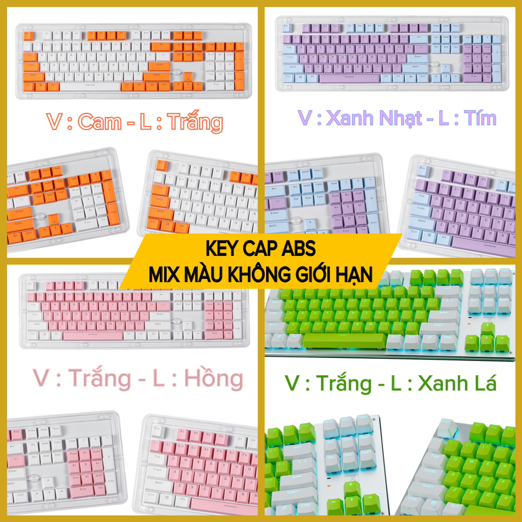 Keycap ABS mix màu không giới hạn, dùng để gắn vào bàn phím cơ, Profile OEM, phù hợp mọi layout