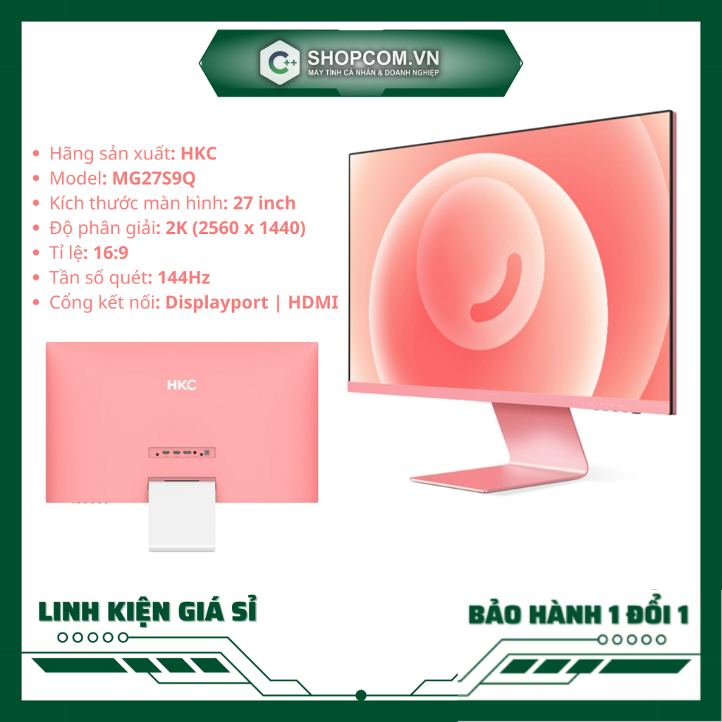 Màn Hình máy tính màu hồng HKC 27" MG27S9Q - Pink linh kiện chính hãng Shopcom