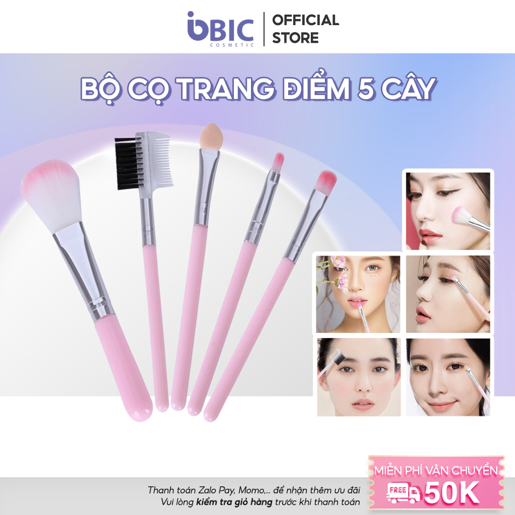 Bộ cọ trang điểm 5 cây chi tiết cọ tán kem nền phấn phủ son môi tiện lợi BICCOSMETIC