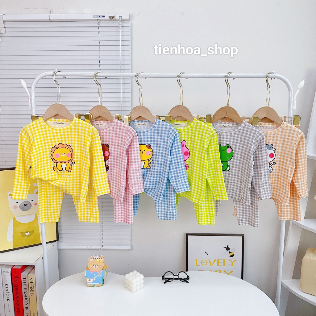 Bộ Dài Tay Thun Lạnh Caro Mềm Mịn Thoáng Mát Hàng Chuẩn Loại 1 MINKY MOM cho bé trai bé gái từ 7-32kg