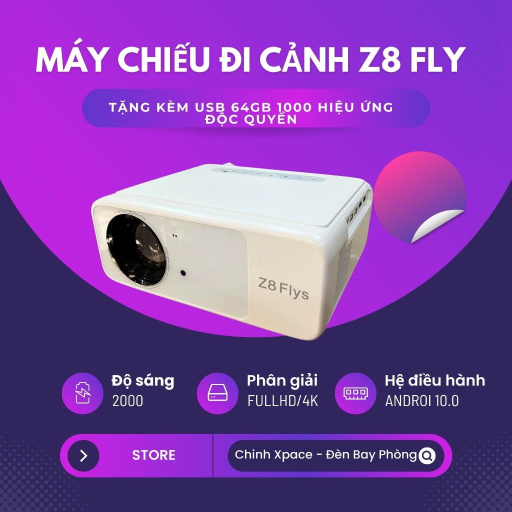 Máy chiếu đi cảnh Z8 Fly 1000 hiệu ứng cực ảo, tích hợp Wifi xem phim, Netfix