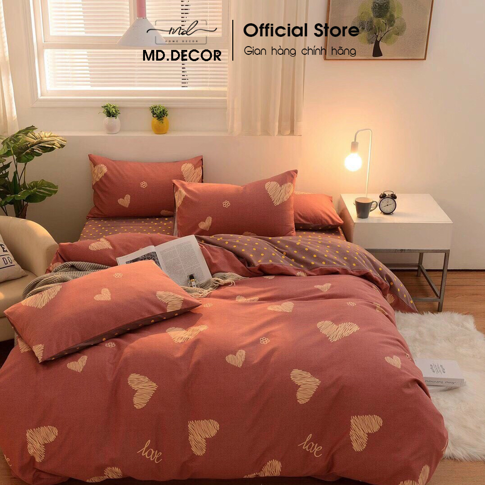 Bộ chăn ga gối Cotton Poly 5 món chăn chần bông MD.Decor - Bedding nhiều kích thước Drap, nệm may bo chun M2,M4,M6