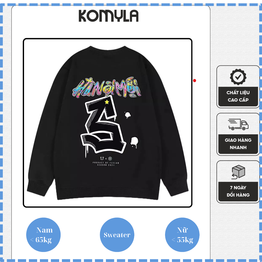 Áo sweater nỉ bông HÀ NỘI MỚI form rộng nam nữ unisex form <65kg KOMYLA