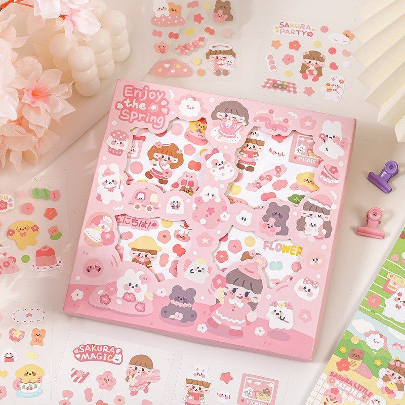 Sticker cute/Set 10 tấm sticker hình dán dễ thương Enjoy the spring trang trí sổ planner bullet journal Hàn Quốc Tẻn Tẻn