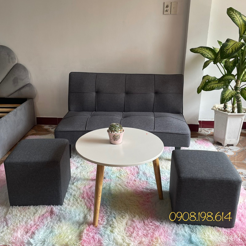 Nguyên bộ bàn ghế Sofa Phòng Khách Nhỏ 1m2 Vải Bố Xám Giá Rẻ
