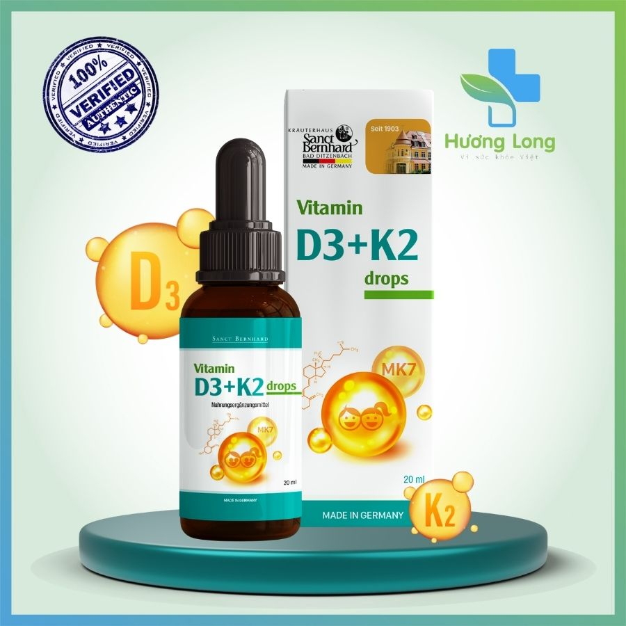 Vitamin D3 K2 MK7 Sanct Bernhard Đức tăng hấp thu Canxi trong 1 giọt, viên uống bổ sung canxi cho bé