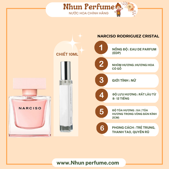Nước Hoa Nữ Narciso Rodriguez Cristal EDP chiết 10ml nhunperfume