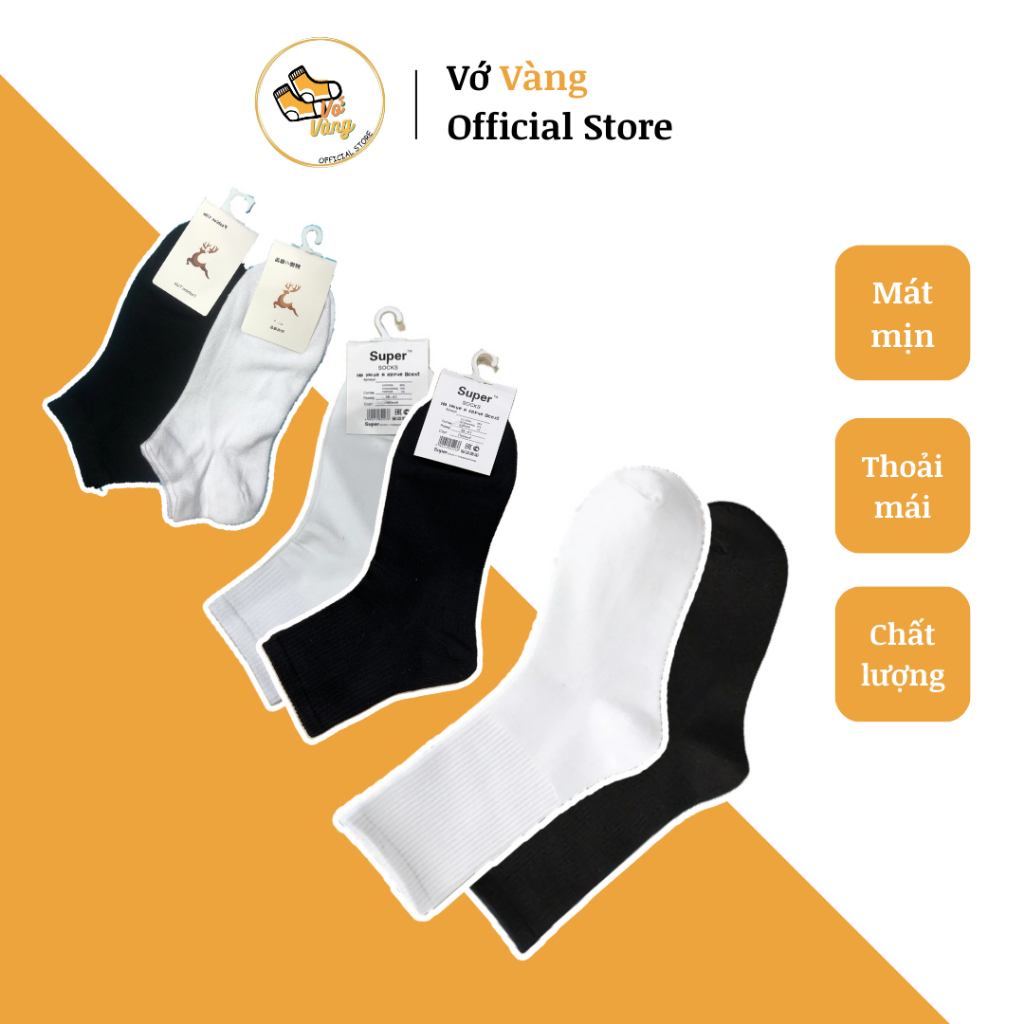 Tất Nam Nữ Trơn Đen Trắng Basic Vừa Vặn Dễ Phối Đồ Đủ Size