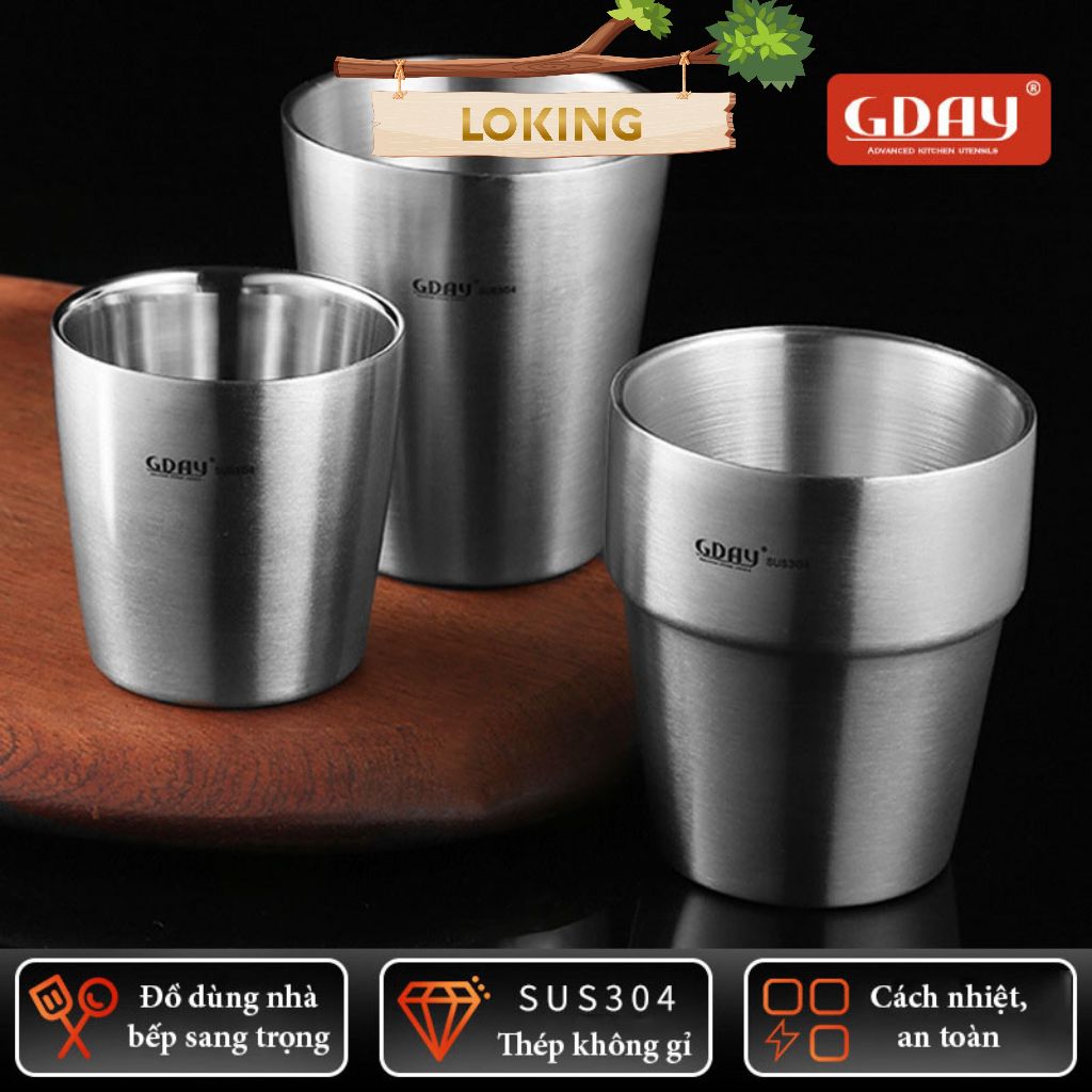 Cốc uống nước, trà inox 2 lớp giữ nhiệt Hàn Quốc cao cấp - LOKING