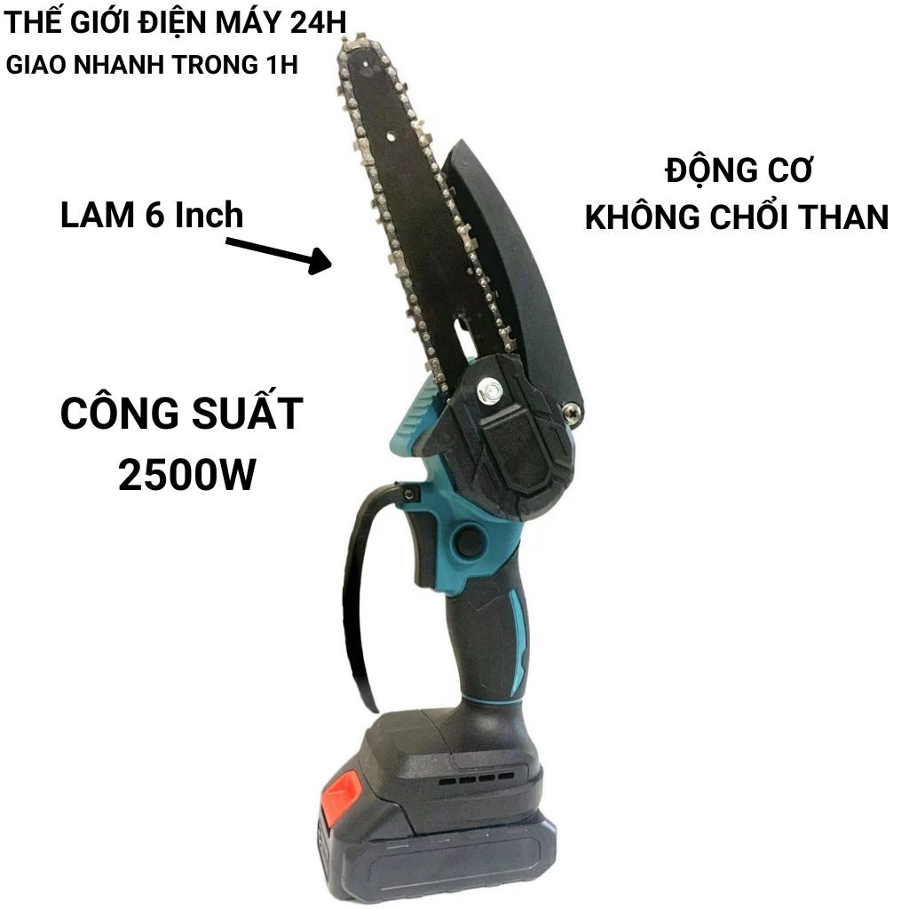 Máy cưa gỗ cầm tay , Cưa xích- size 6 inch công suất lớn dùng pin sạc điện.