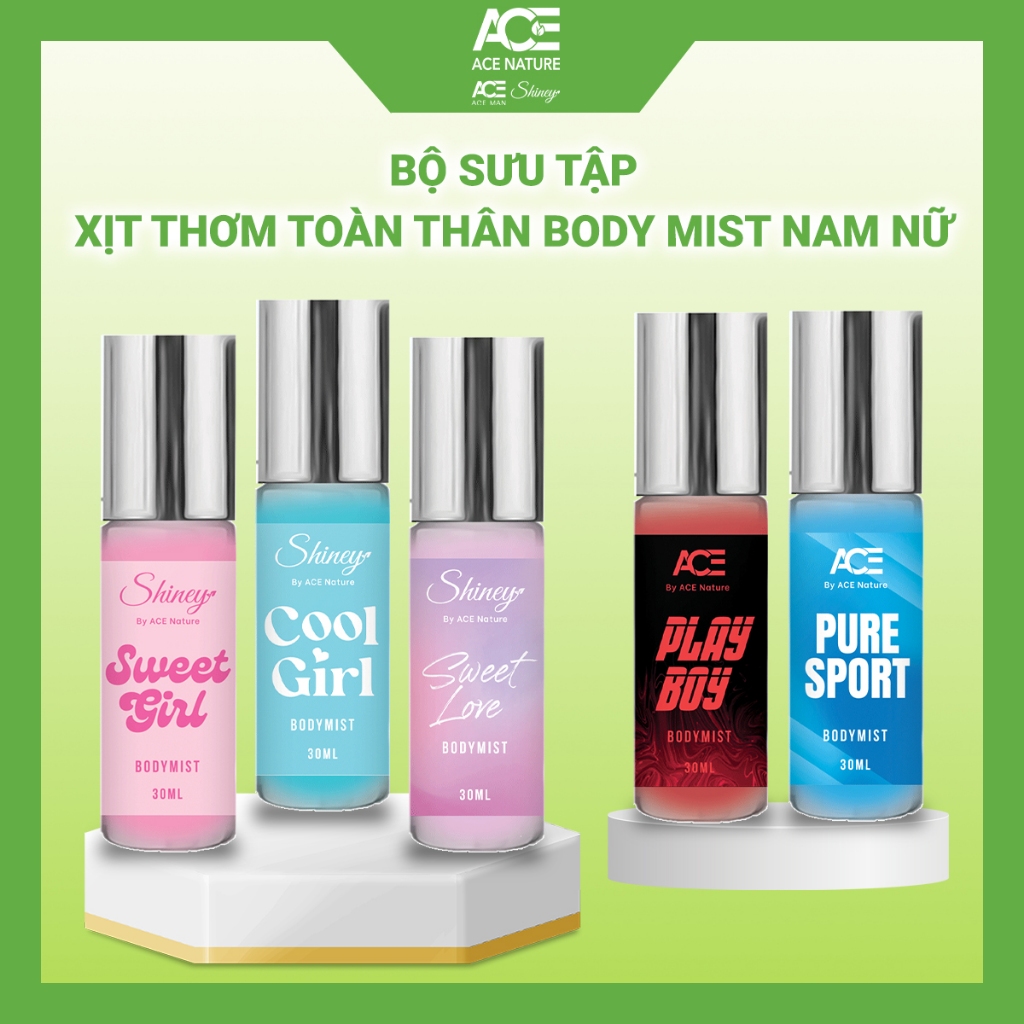 Bộ sưu tập xịt thơm toàn thân Body mist nam nữ ACEMAN - Shiney by ACE Nature hương nước hoa quyến rũ