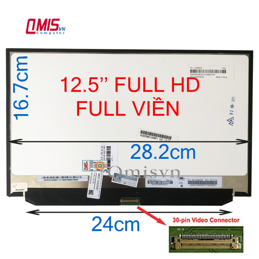 Màn hình laptop 12.5 inch led mỏng slim 30 pin FHD 1080 , Lenovo Thinkpad X260 X270 X280