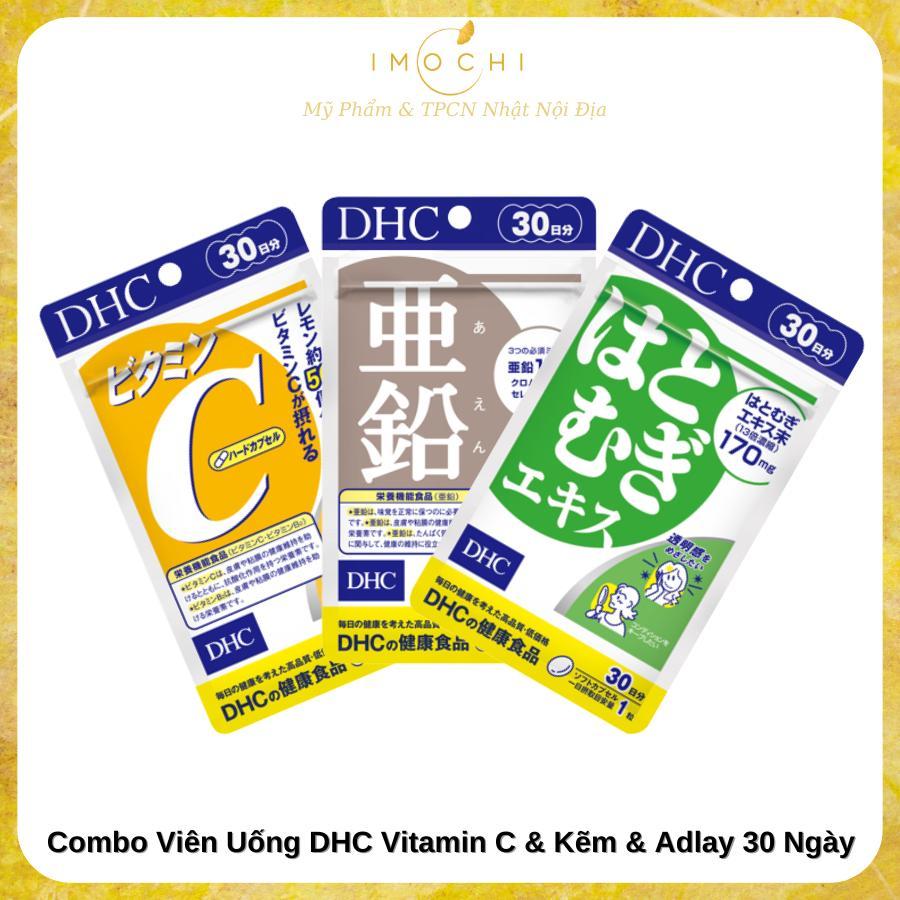 Combo Viên Uống Ngừa Mụn - Sáng Da - Mờ Thâm DHC Vitamin C & Kẽm & Adlay 30 Ngày Nhật Bản