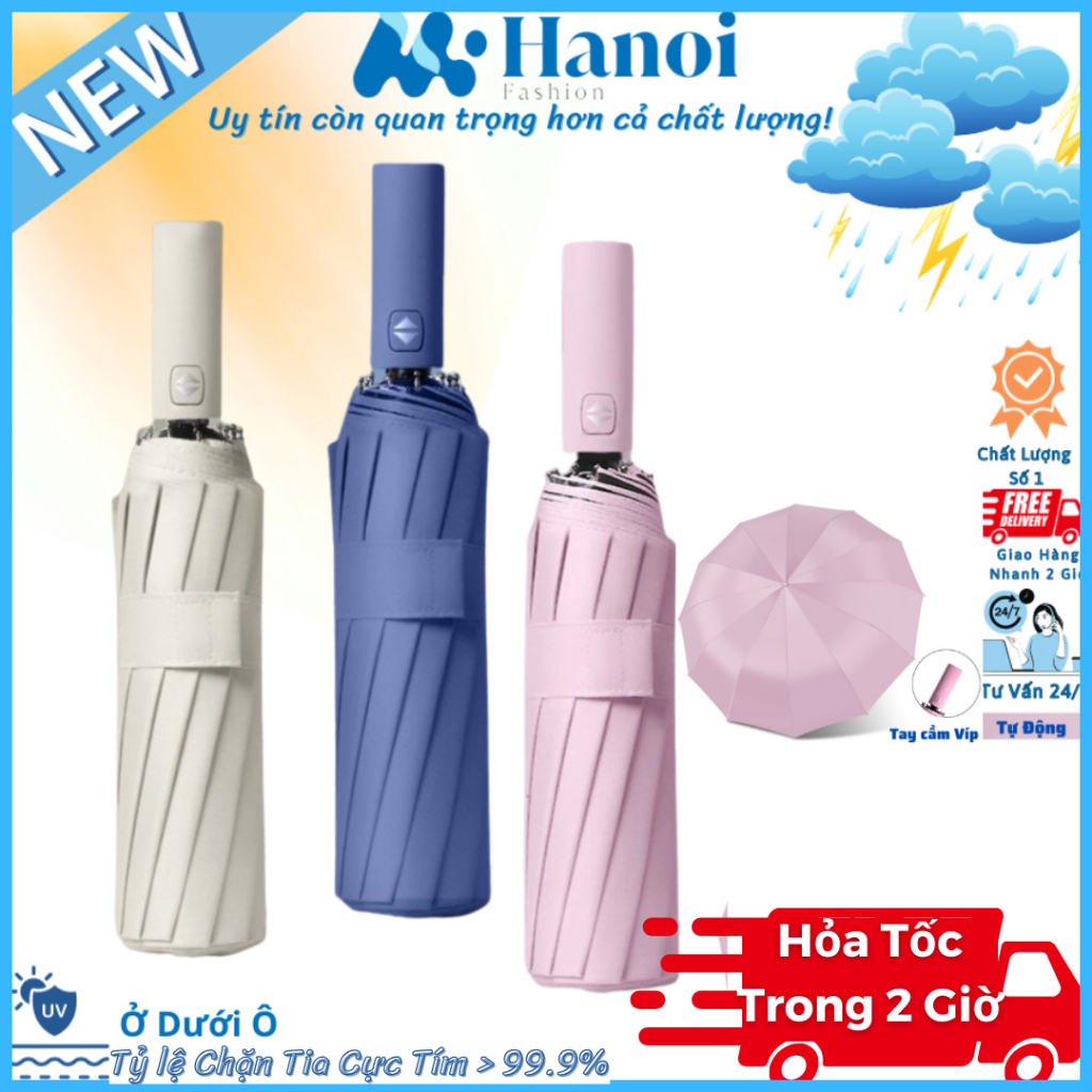 Ô dù che mưa đi nắng 12 nan 8 nan mở tự động gấp nhỏ gọn cầm tay 2 chiều cỡ lớn to cho xe hơi ô tô chống thấm