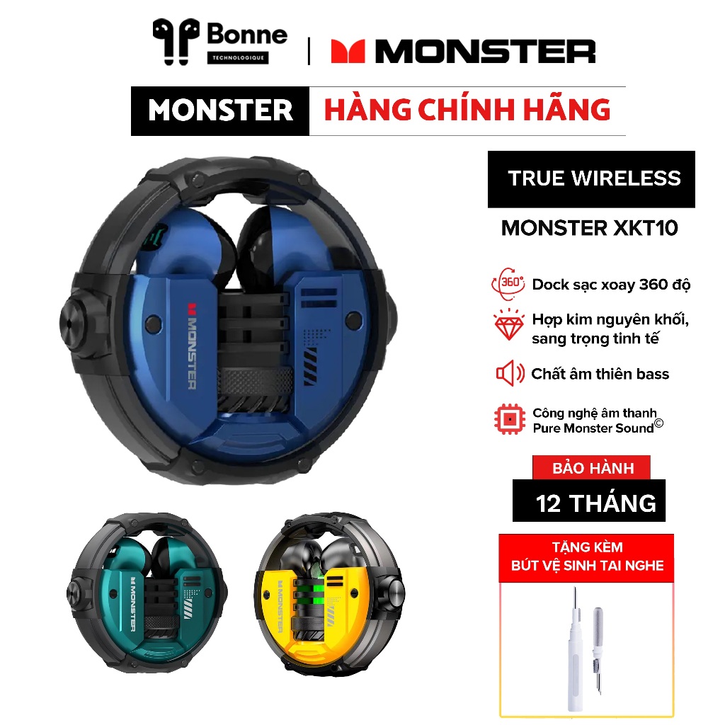 TAI NGHE BLUETOOTH MONSTER XKT10 KHÔNG DÂY THIẾT KẾ ĐỘC ĐÁO,TAI NGHE GAMING CHÍNH HÃNG BẢO HÀNH 12 THÁNG BY BONNE TECH