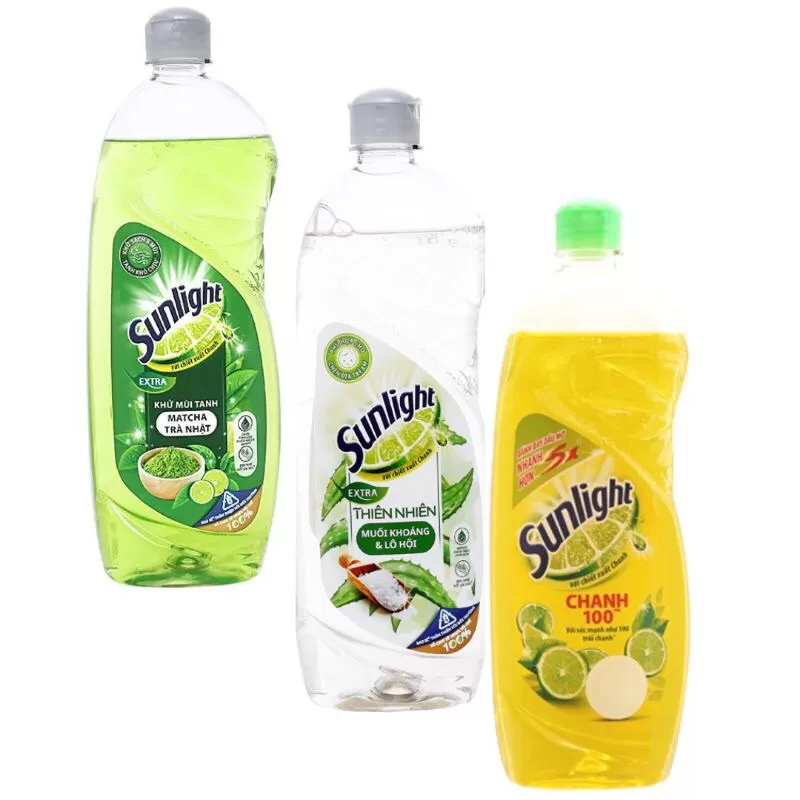 Nước rửa chén Sunlight Extra trà xanh khử 5 mùi tanh chai 725ml