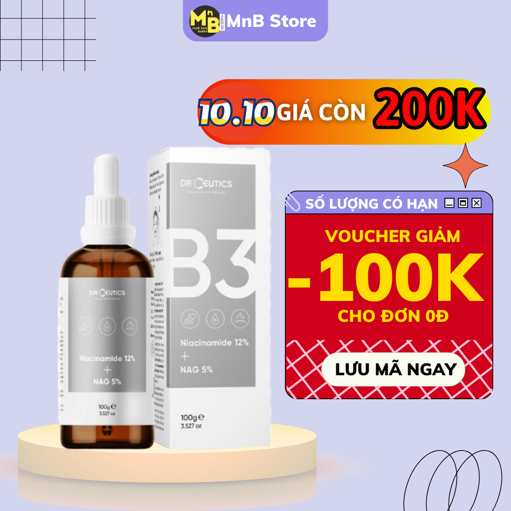 Serum Drceutics Niacinamide 12% NAG 5% giảm thâm mụn kiềm dầu sáng da chuẩn y khoa 30ml