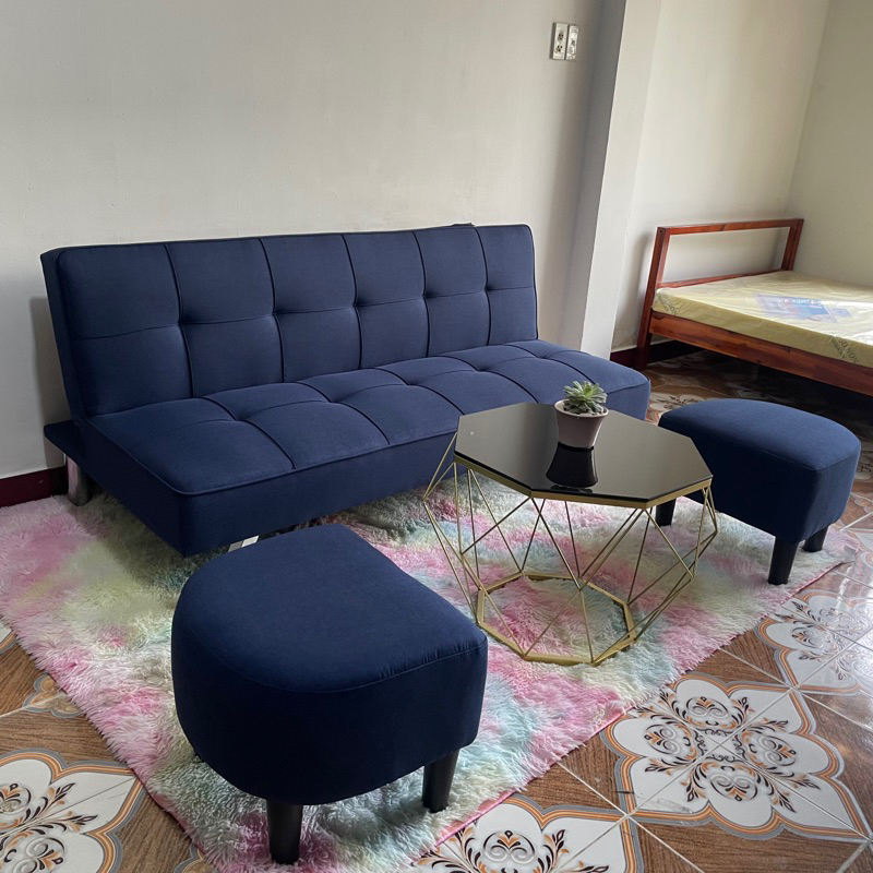 Bộ bàn ghế sofa phòng khách - Ghế giường đa năng - Sofa Bed bọc vải bố màu xanh đẹp mắt giá siêu rẻ