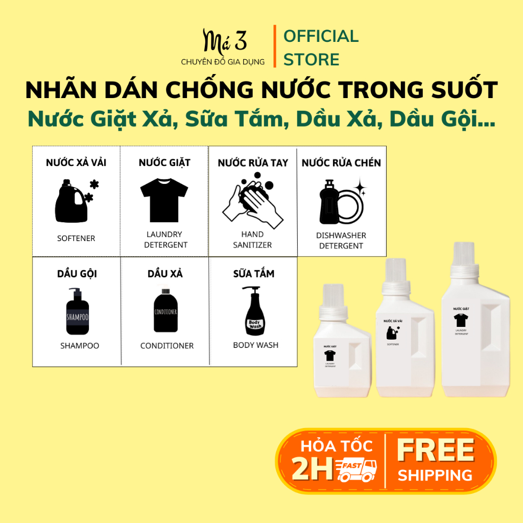 Nhãn dán nước giặt xả, sữa tắm, tem dán dầu gội, dầu xả trong suốt chống thấm nước