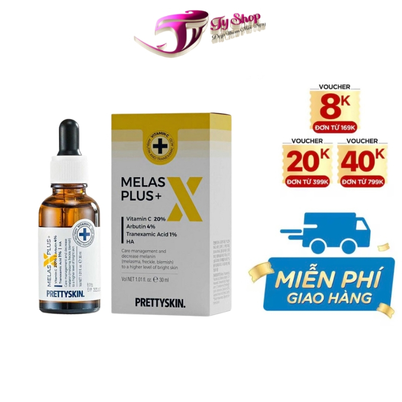 Serum PrettySkin Melas X Plus + Tinh chất dưỡng trắng da mờ thâm giảm nám dung tích 30ml