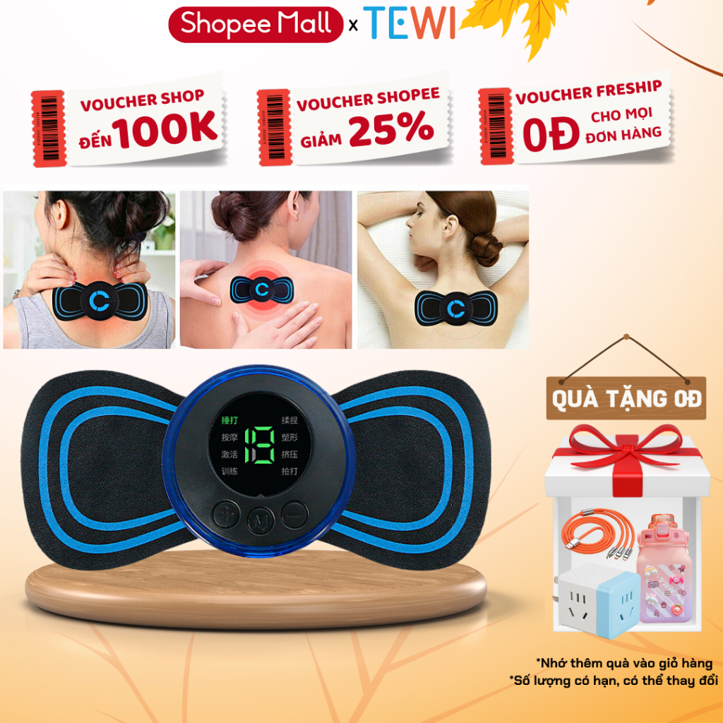 Miếng Massage TEWI Xung Điện Cổ Vai Gáy , Bắp Tay, Lưng Bằng Sung Điện Giảm Đau Nhức Hiệu Qủa,n 10 Chế Độ