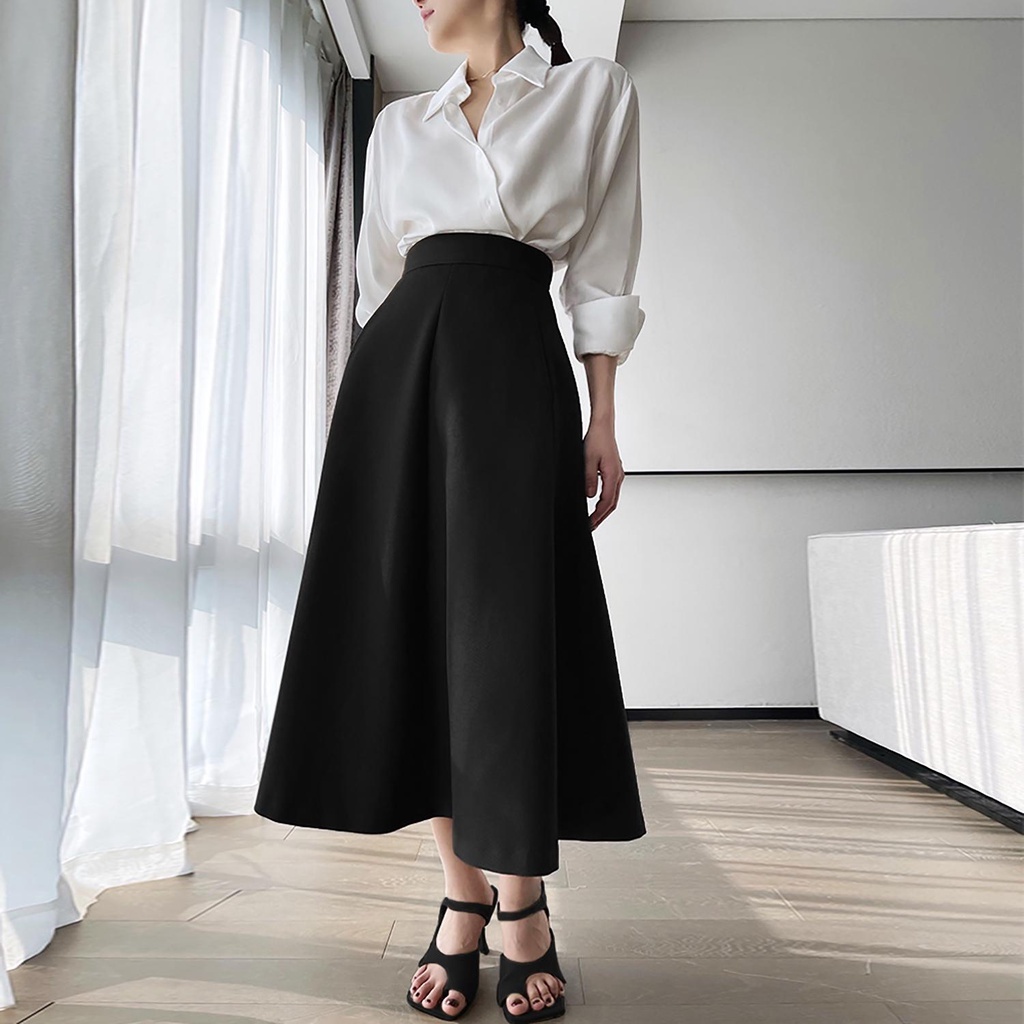 Chân váy dáng dài Midi NhunFashion Chân váy công sở nữ thiết kế bồng xòe 6 tà phong cách trẻ trung thanh lịch N127