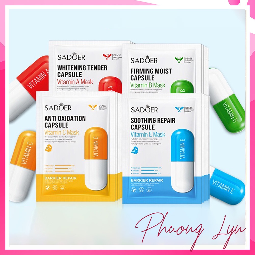 Mặt Nạ Giấy Sadoer Dưỡng Da Vitamin E, A, B, C Bổ Sung Collagen Giảm Thâm Dưỡng Trắng Ngừa Mụn Sadoer