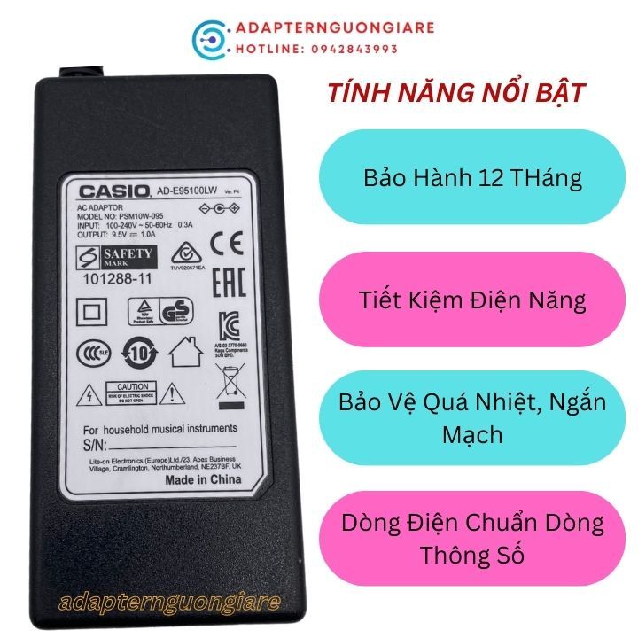Dây nguồn đàn Casio 9.5V cho CTK-1100 CTK-1150 - hàng xịn Bảo hành 1 năm