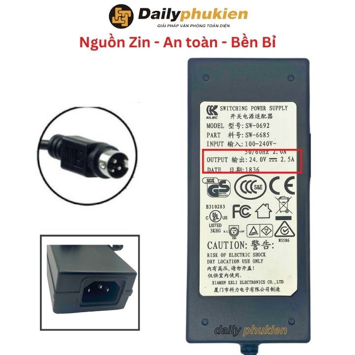 Dây nguồn máy in hóa đơn 24v BH 12 tháng dailyphukien