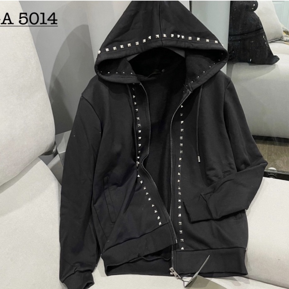 Áo Khoác đinh đính đá Hoodie zip có mũ chất liệu nỉ bông loại 1 dày dặn form to rộng unisex cá tính nổi bật cho nam nữ