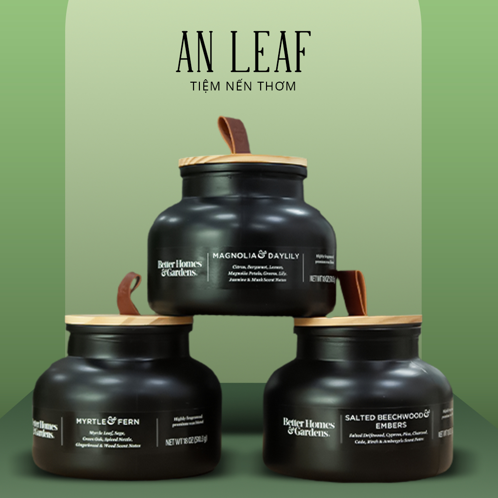 Nến thơm noel, set nến thơm An Leaf Better Homes & Gardens thư giãn 1 bấc gỗ 510g cho không gian lớn, sân vườn ngoài tr