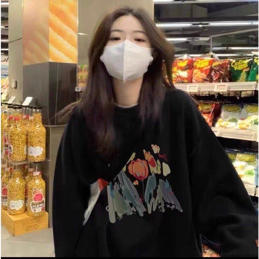 Áo sweater bông hoa Ly, chất nỉ tàu ép nhung lông thỏ mềm mịn, áo nỉ cổ tròn mùa đông, unisex nam nữ