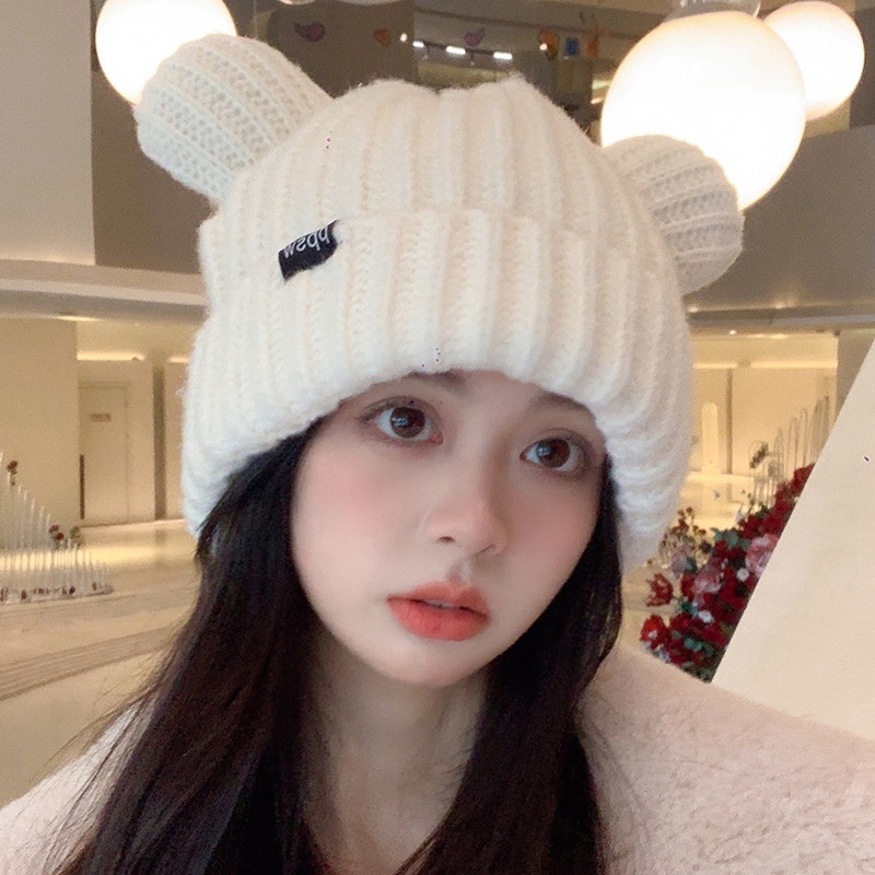 Mũ len nữ tai thỏ trùm đầu  nón len beret nam nữ đẹp phong cách thời trang mùa đông