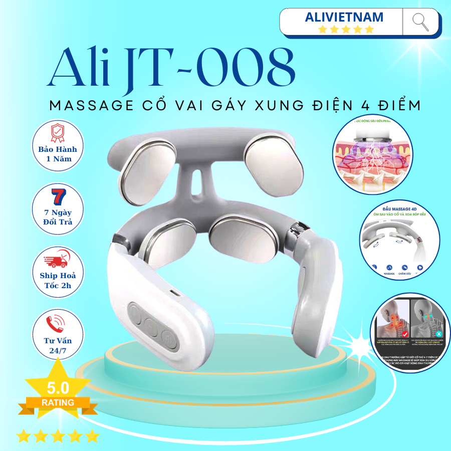 Máy mát xa cổ vai gáy, Máy massage điện xung giúp giảm đau mỏi vai gáy tùy chỉnh 16 cấp độ, Máy massage cổ JT008