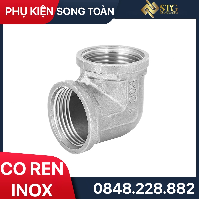 Co 2 Đầu Ren Trong & Cong Ren 90 Độ - Bằng Inox Bước Ren 21 27 34 Lắp Đặt Thông Dụng - Elbow Pipe Fitting Female