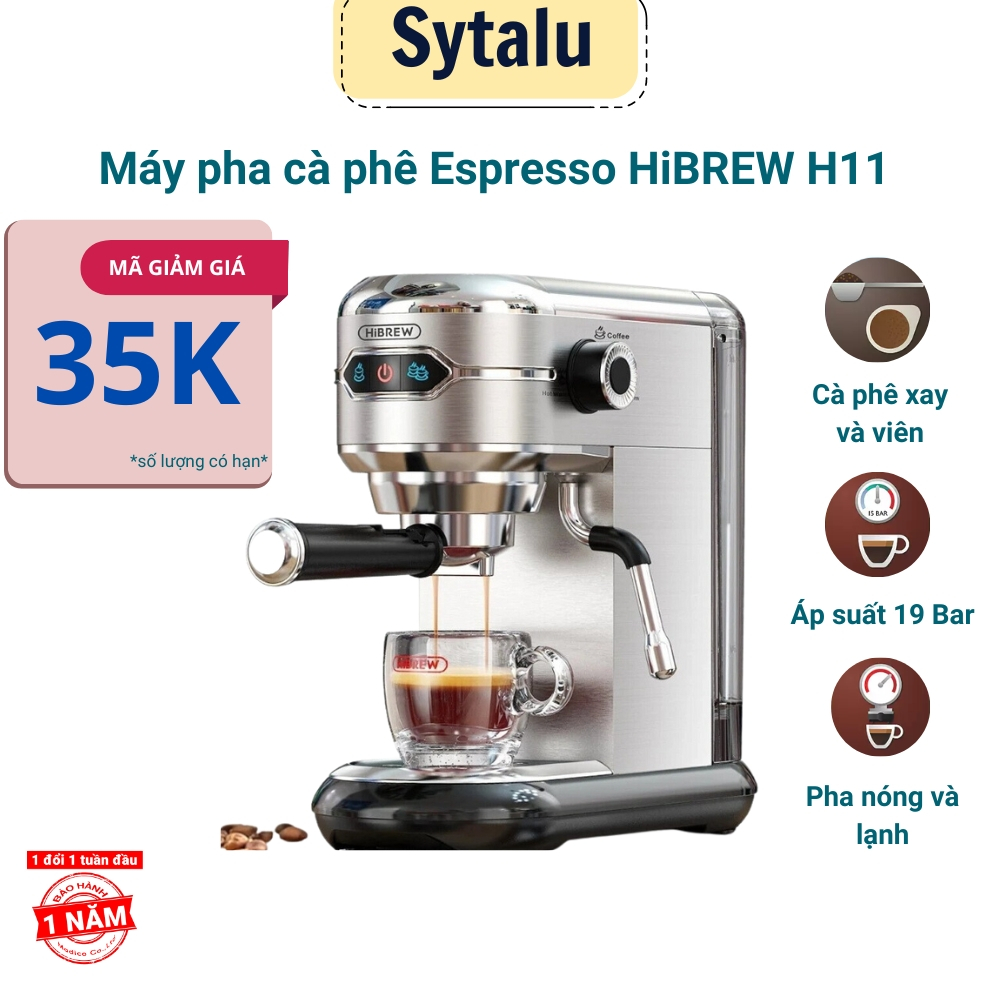 Máy pha cà phê Hibrew H11 pha cafe espresso Hệ thống đánh sữa nâng cấp cho bọt sữa mịn hơn, công suất 1450W