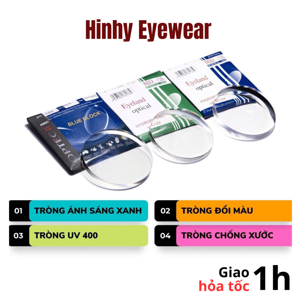 Tròng Kính Cận Loạn 0 - 6 diop Mắt Kính Chống Ánh Sáng Xanh, Tròng Cận Râm, Tròng Đổi Màu Có Độ HINHY EYEWEAR