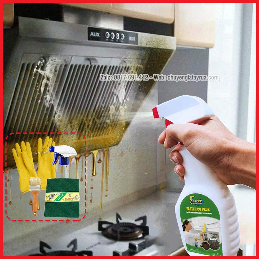 Combo Chai Xịt Tẩy Dầu Mỡ Nhà Bếp, Vệ Sinh Máy Hút Mùi, Bếp Gas, Tường Bếp Faster CO Plus 500ml