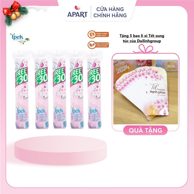 Set 5 bông tẩy trang siêu mềm mịn IPEK 150 miếng Chính Hãng
