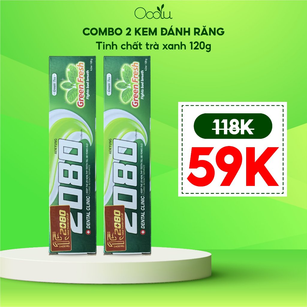 Combo 2 Kem đánh răng 2080 Fresh Up/Green Fresh Hàn Quốc ngừa sâu răng và hôi miệng, giải nhiệt 120g