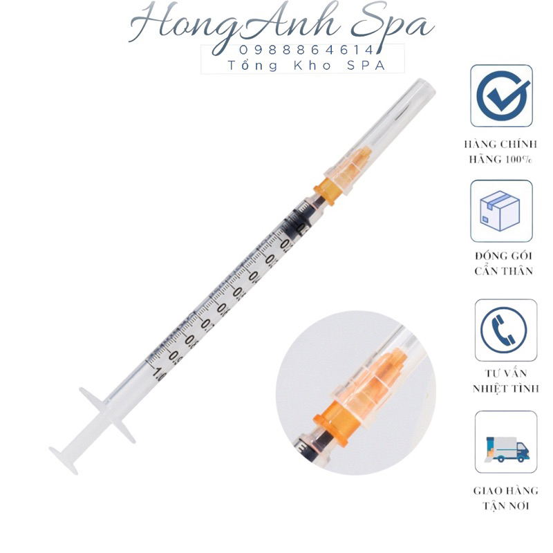 Bơm tiêm MPV 1ml 25G 26G 1/2 13mm xilanh 1cc tiết kiệm tinh chất tiêm prp lắp đầu kim meso