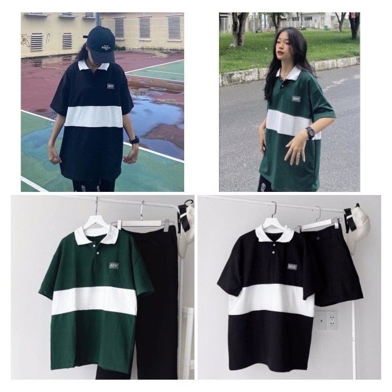 Áo thun Polo Nam Nữ phối thân W.z , chất cotton co giãn Form rộng Unisex từ 40-65kg