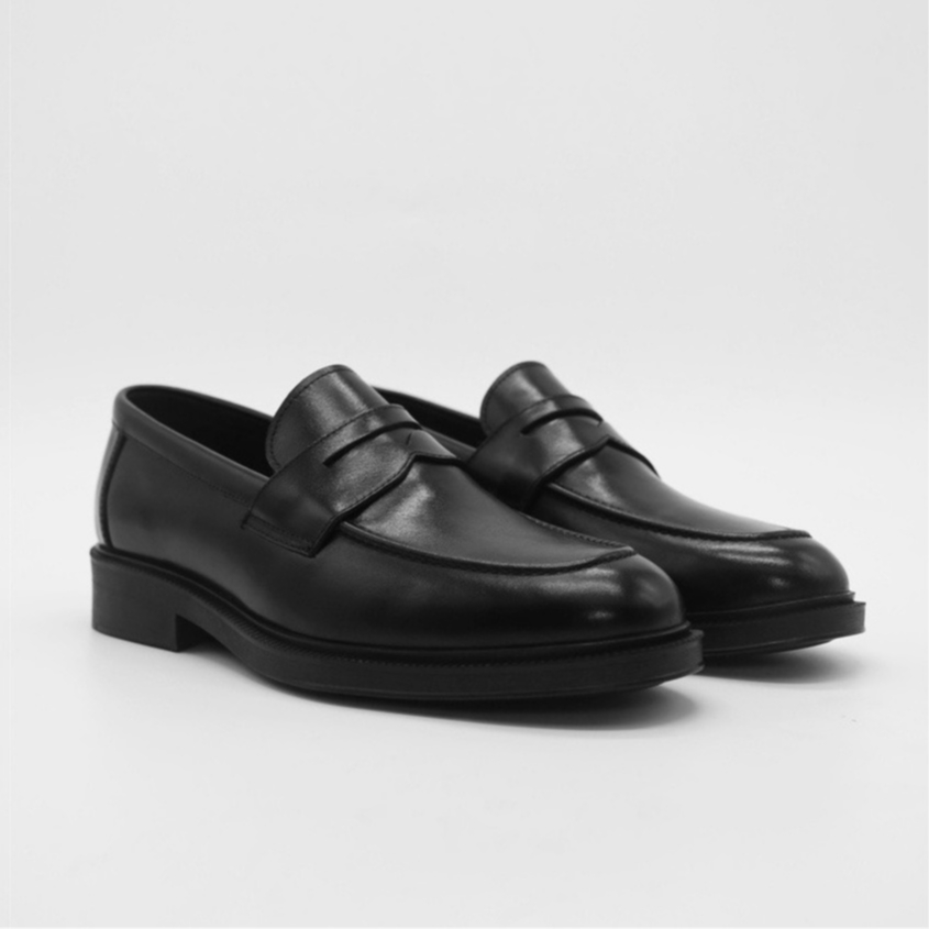 Giày Penny Loafer Black đế cao su nguyên khối cao 4cm CLF-03