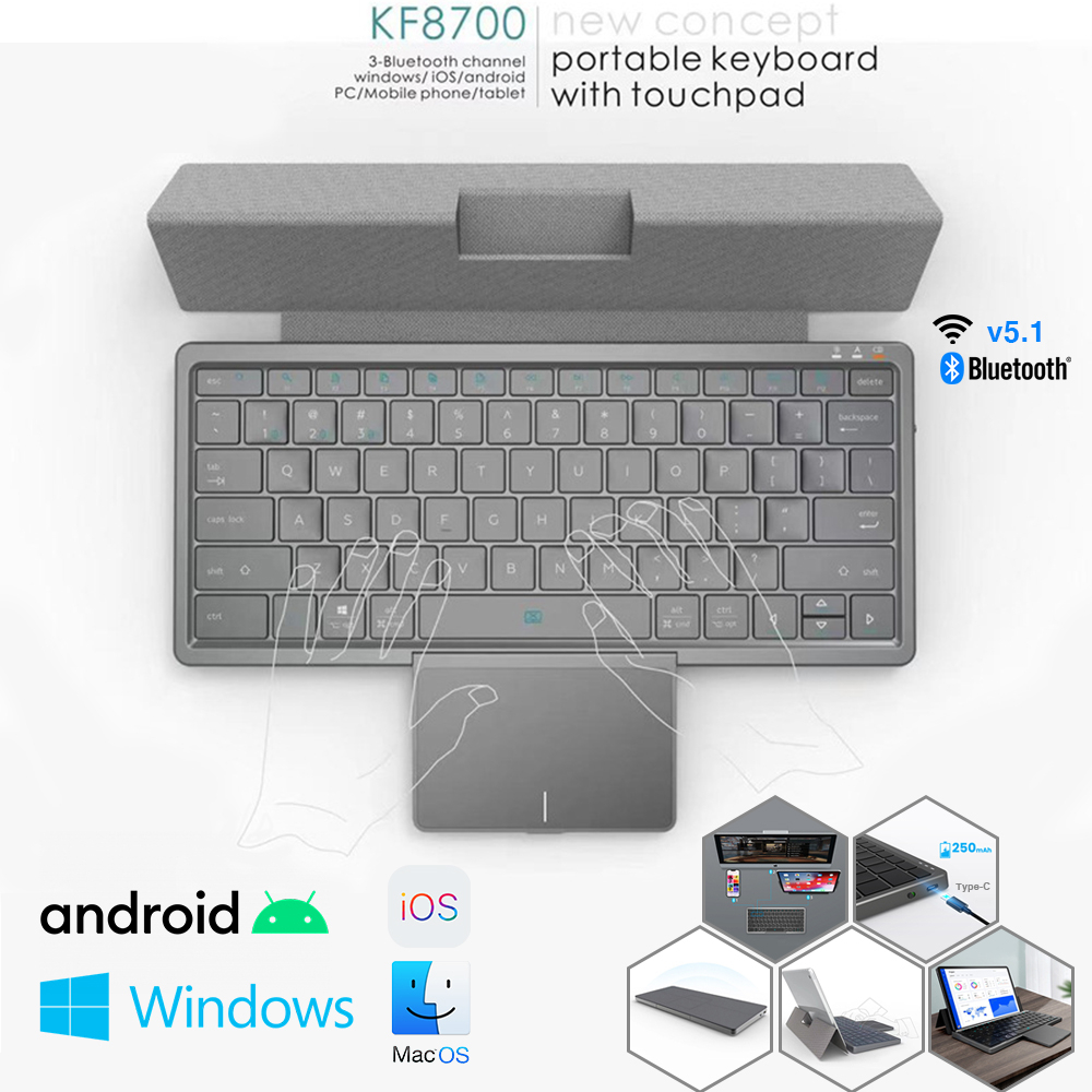 Bàn Phím Buetooth KF8700 Chuyên Máy Tính Bảng, Surface - Tương Thích Android, iOS, Windows, Kết Nối 3 Thiết Bị Cùng Lúc