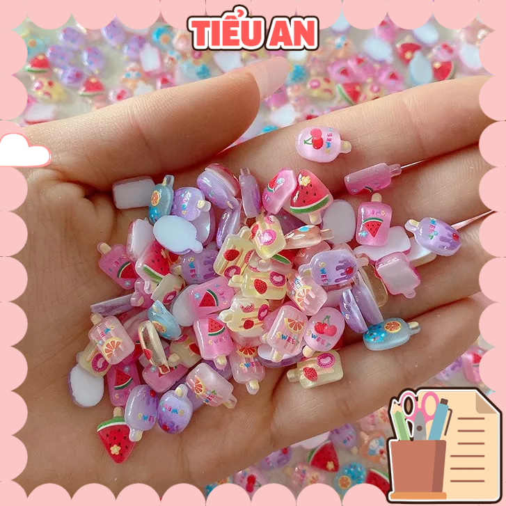 Set 5 Charm  slime/ Dụng Cụ Charm Nail/ Trang Trí Que Kem Trái Cây 3D Xinh Xắn