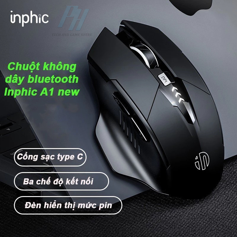 Chuột không dây Bluetooth Pin Sạc Inphic A1 - Chuột gaming Wireless 3 chế độ kết nối DPI lên đến 2400