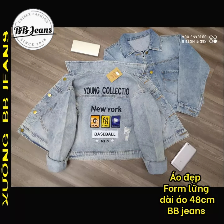 Áo khoác jean nữ New York - Nice - Mylanic top 3 áo đẹp 2024 FORM LỮNG 48cm size 39-57kg cao dưới 1.6m BB Jeans